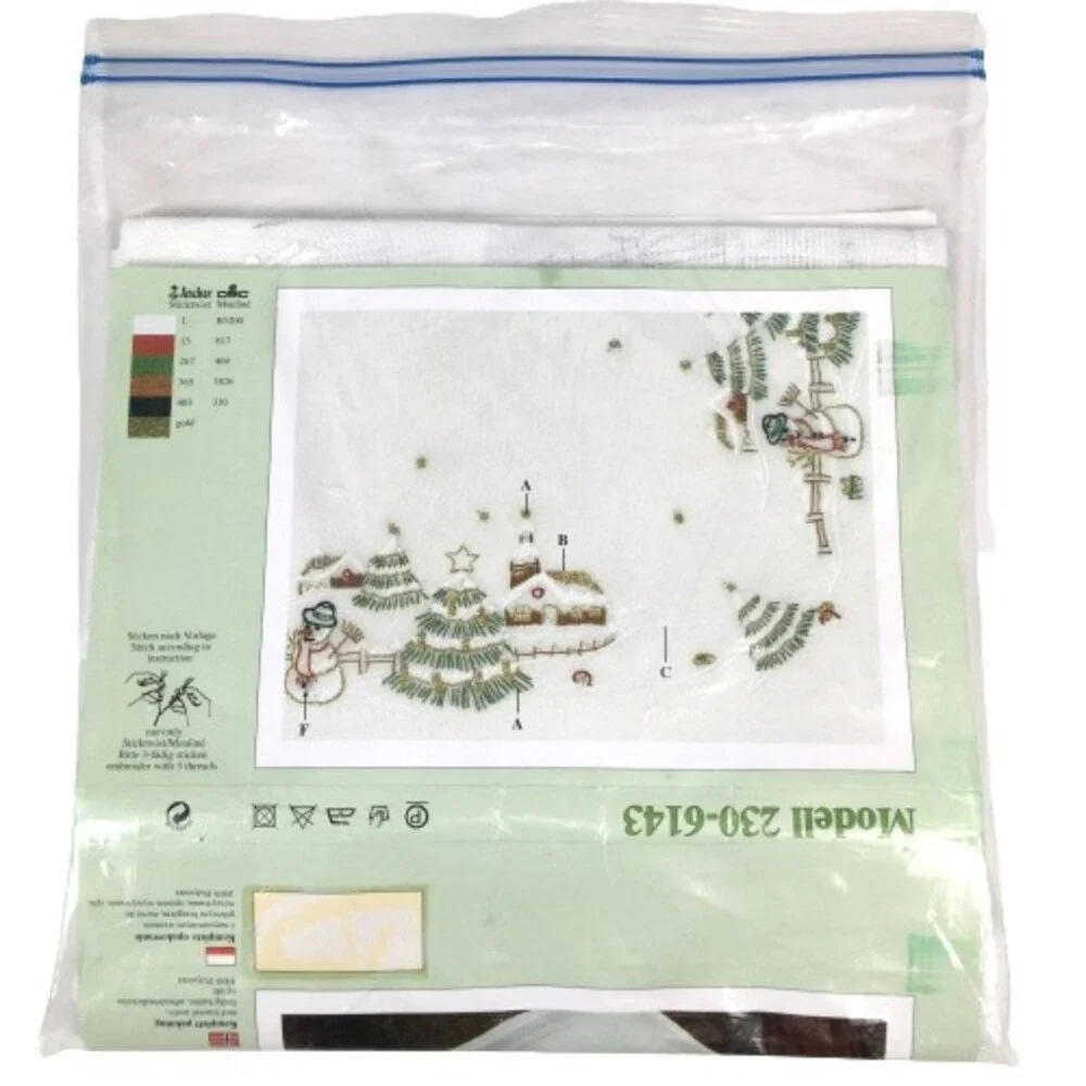 Exclusive Table Design Winter Scene Snowman Embroidery Square Topper Kit 32
